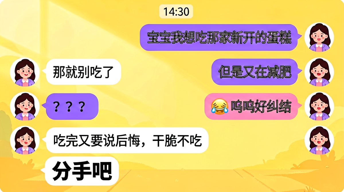 蛋糕困局：吃？不吃？直男回答让恋爱直接提前杀青