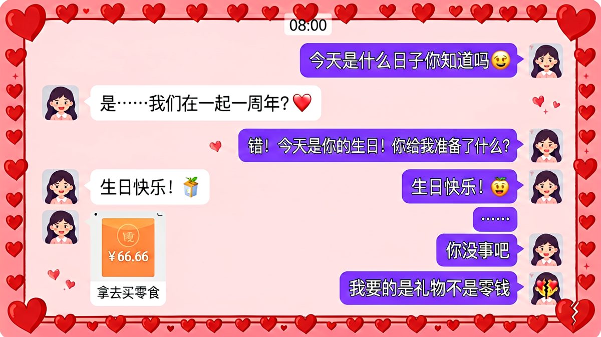 纪念日送错对象还附带66块钱红包——生日礼物变零花钱的世纪级翻车