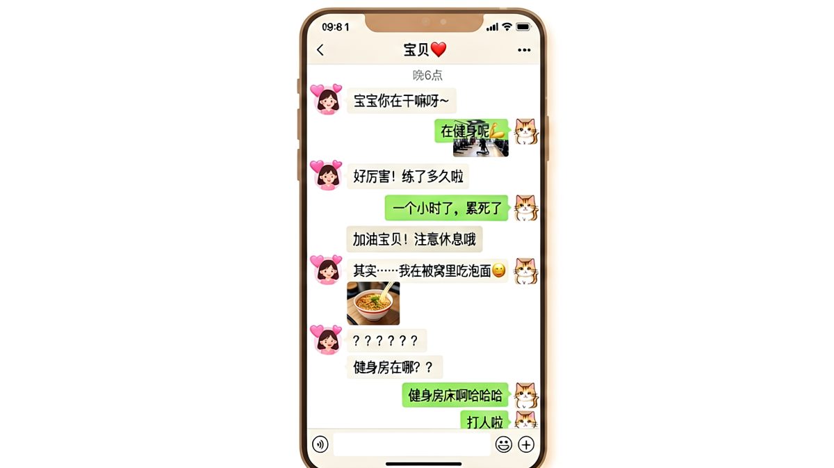 男生假装在健身房锻炼，结果被发现在被窝里吃泡面，反差萌笑翻全场。