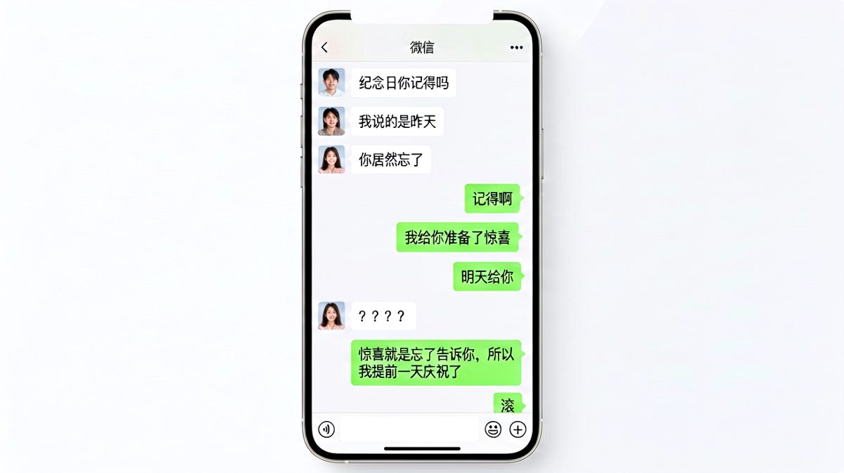 纪念日反转：男生提前一天庆祝，把女友气得想把他删了