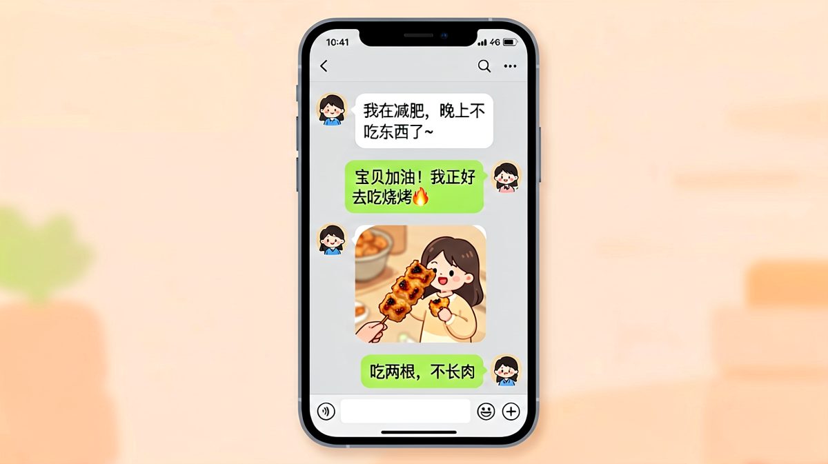 她说在减肥，结果转头就发了烤串自拍