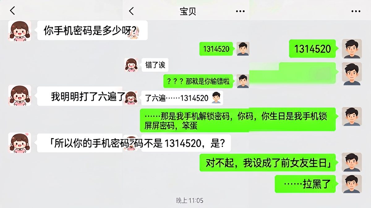 手机密码暗藏玄机，一句话直接聊到拉黑。