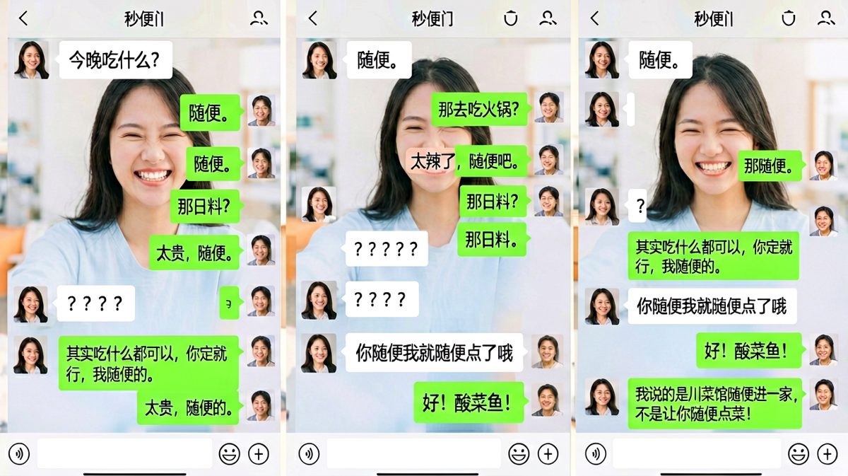 经典'随便'难题引发连环爆笑误会