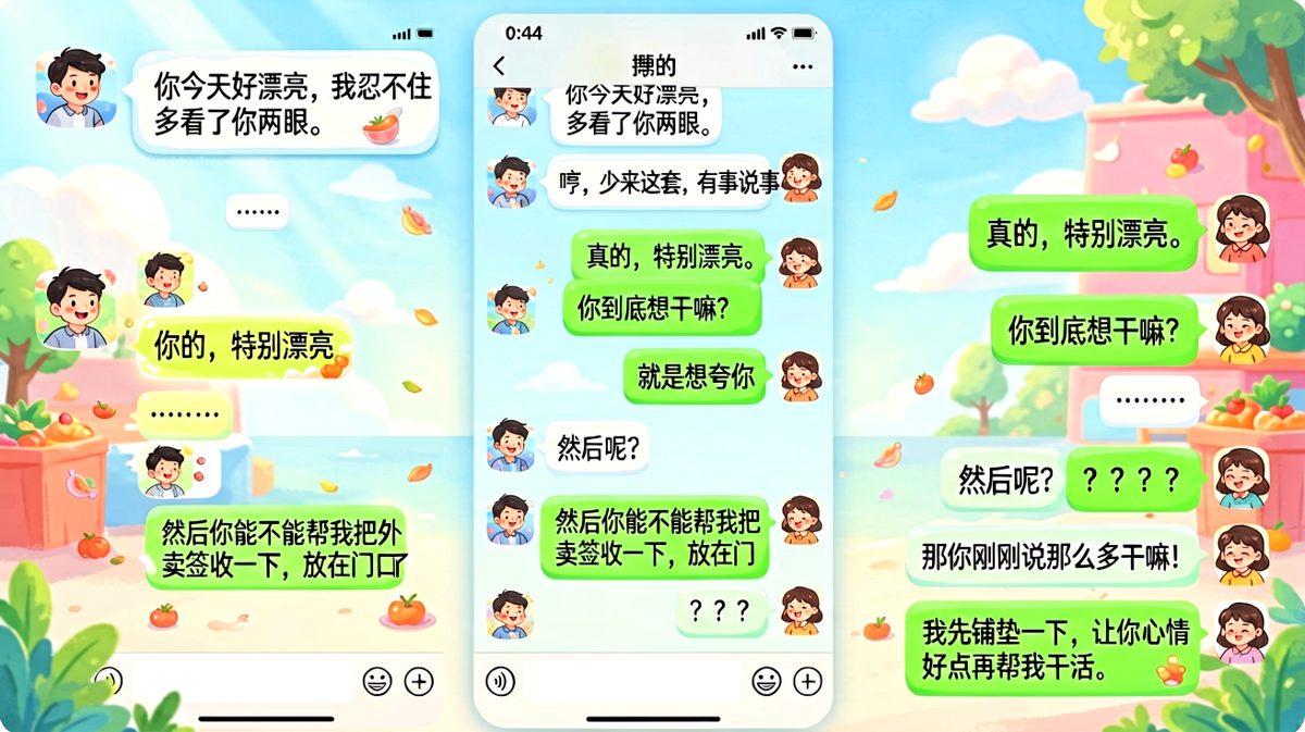 用彩虹屁铺垫，只为让女朋友帮忙取外卖