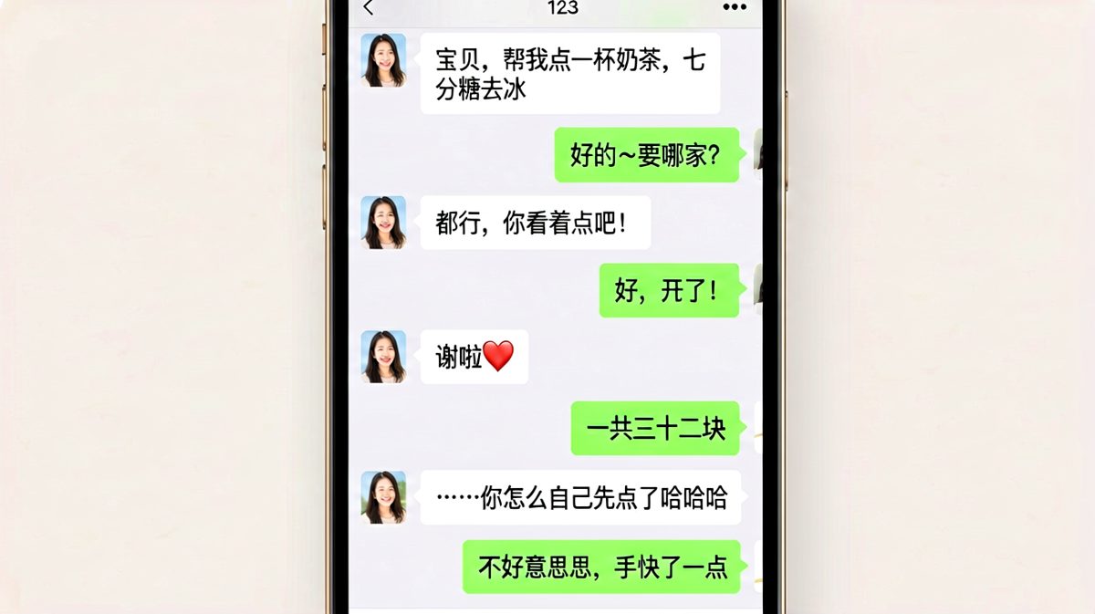 让男友帮忙点奶茶，结果他自己先喝了，结尾反差让人哭笑不得。