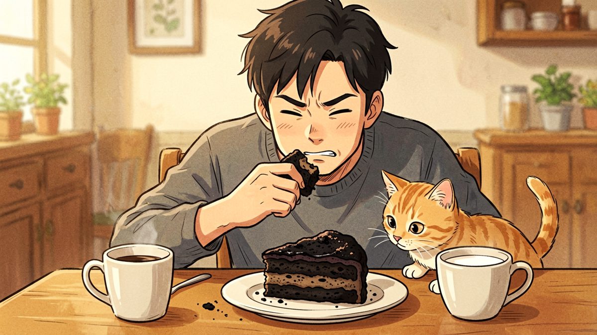 第四格：含泪吃完，猫咪都嫌弃