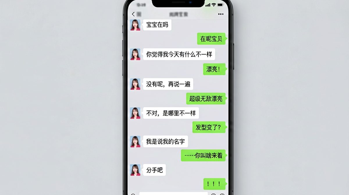男方问女方今天哪里不一样，女方说是名字，男方：你叫啥来着