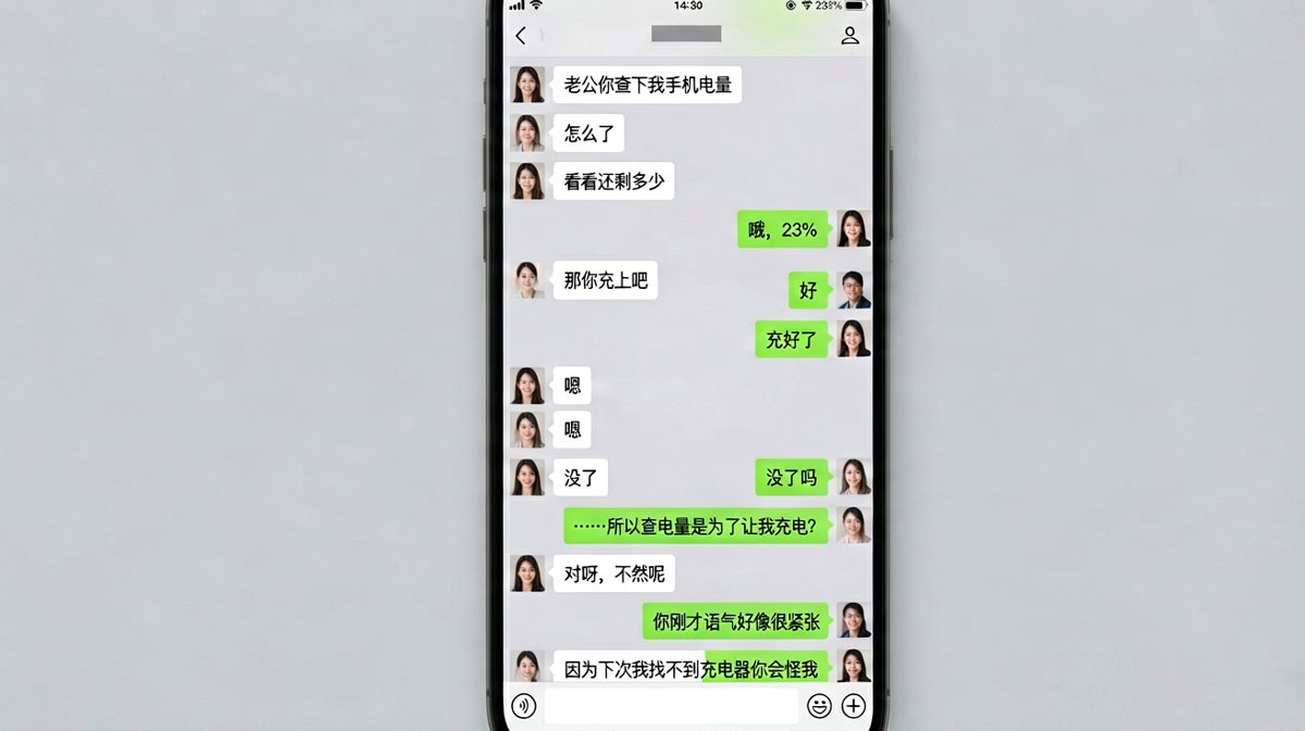 女生紧张让男友查电量，原来是怕找不到充电器被骂，逻辑满分