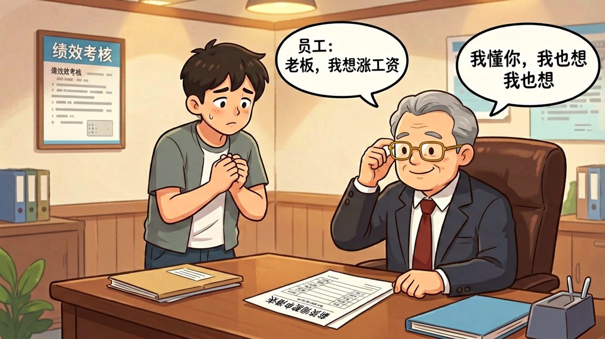 员工鼓起勇气谈加薪，老板秒回：'我也想要'。