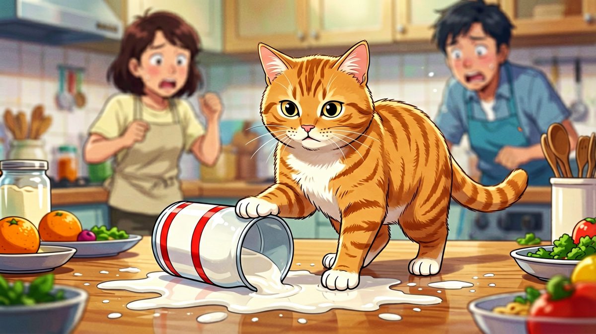 猫：不是我，是杯子自己跳的。