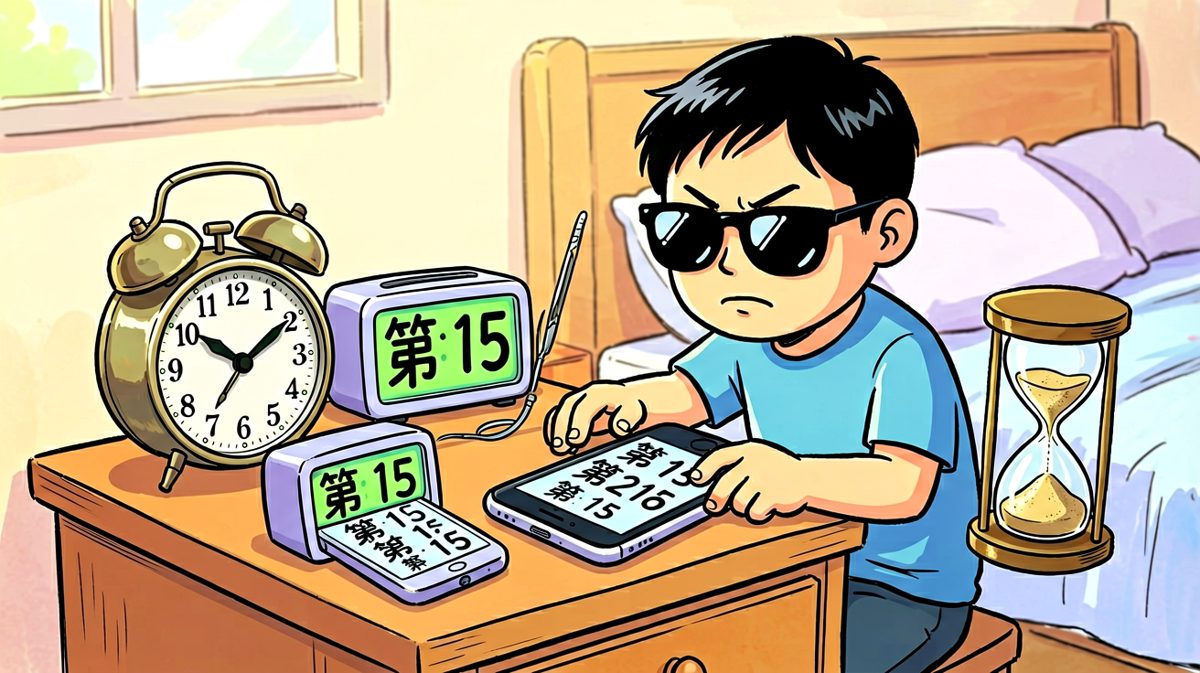 第1格：决战前夕，主角严阵以待，摆出终极武器——十五个闹钟。
