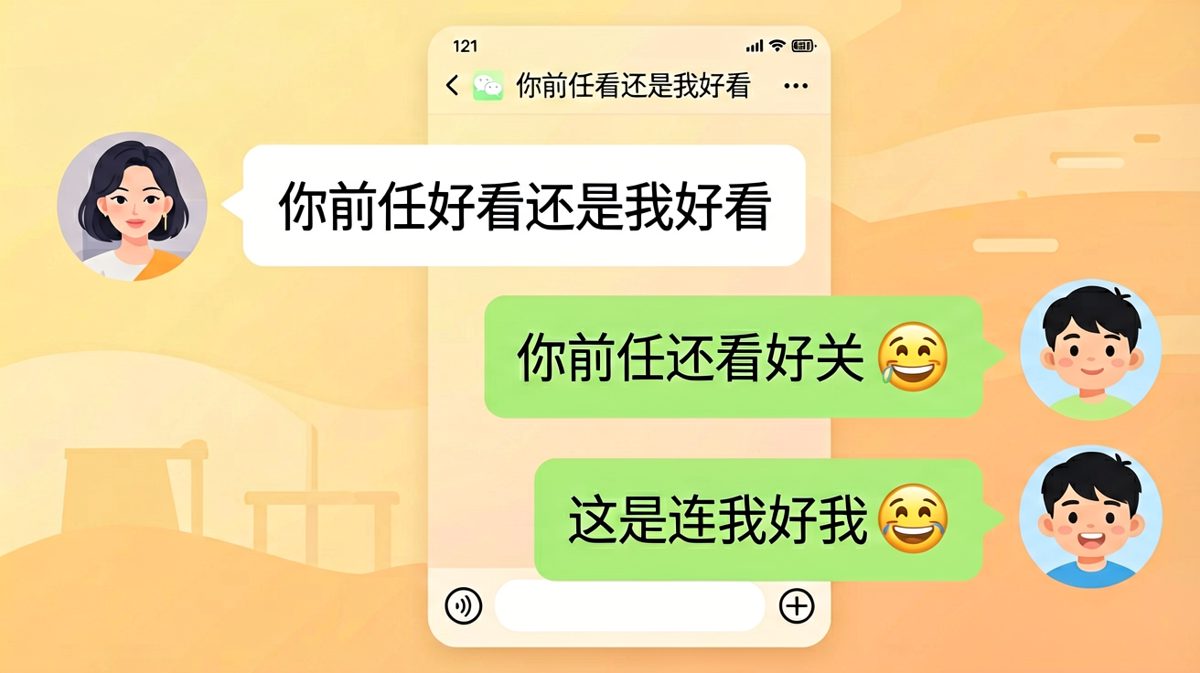 女生问'我和你的前任谁好看'，男生大脑飞速运转三分钟后回复'我不记得我前任了'——女生满意了，但他还是被拉黑了十分钟。