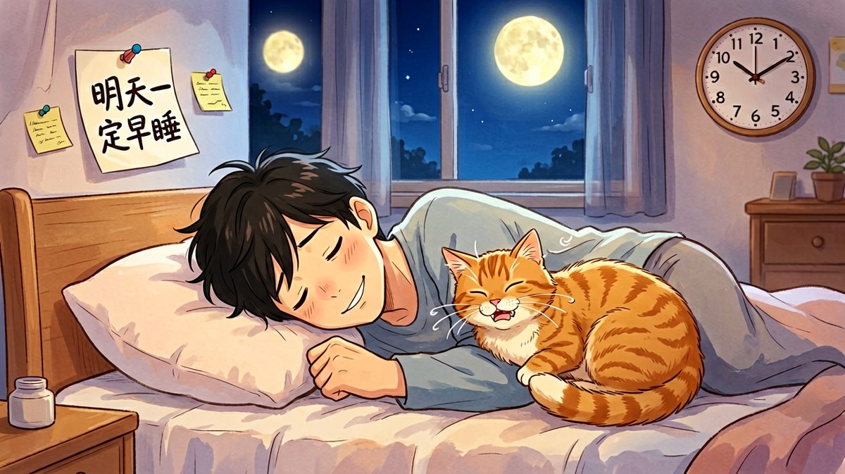 凌晨三点，主人终于接受现实——猫就是床的主宰，晚安。