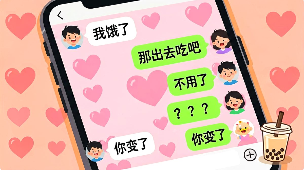 男生说饿又反悔，女生从期待到崩溃的聊天记录