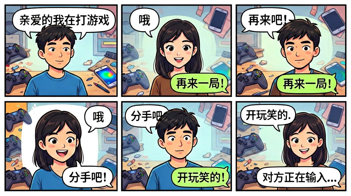 男生打游戏冷落女友，聊天界面呈现冷战全过程