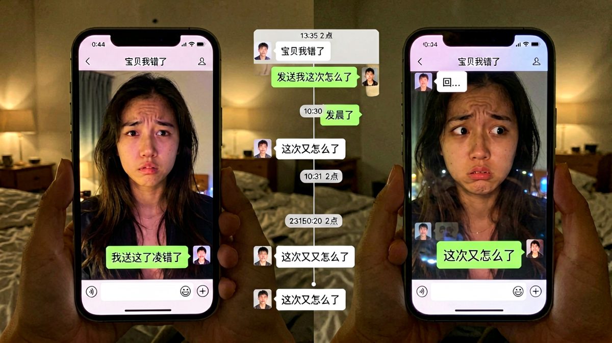 深夜男生突然认错，女友从懵圈到怀疑人生的心理活动