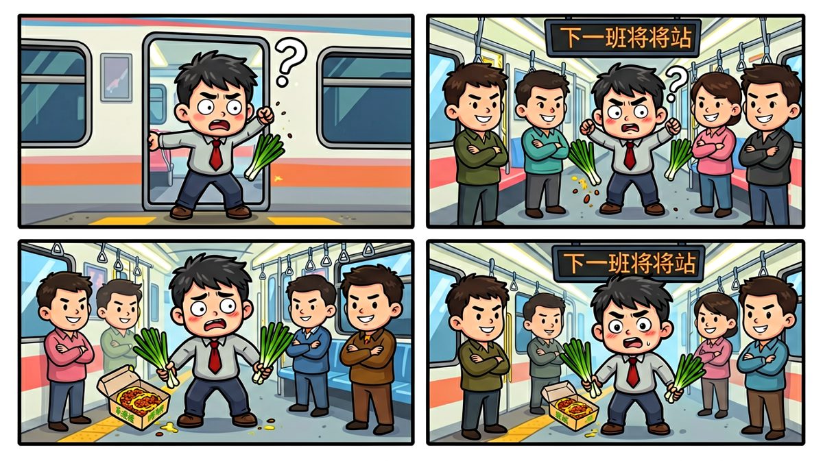 到站了，全车厢的人用沉默的视线把他'送'出了门