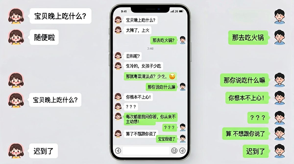 随便=我不知道吃什么但你必须猜对，猜错就是态度问题。