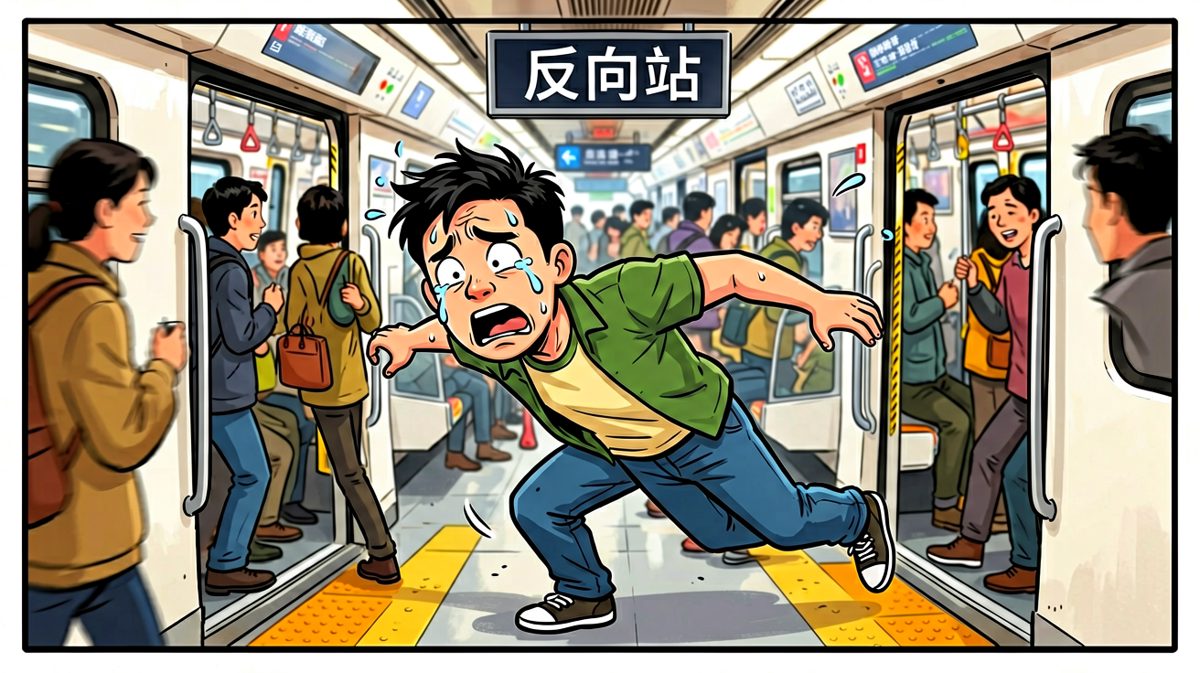 挤进了，然后被挤到了反方向。