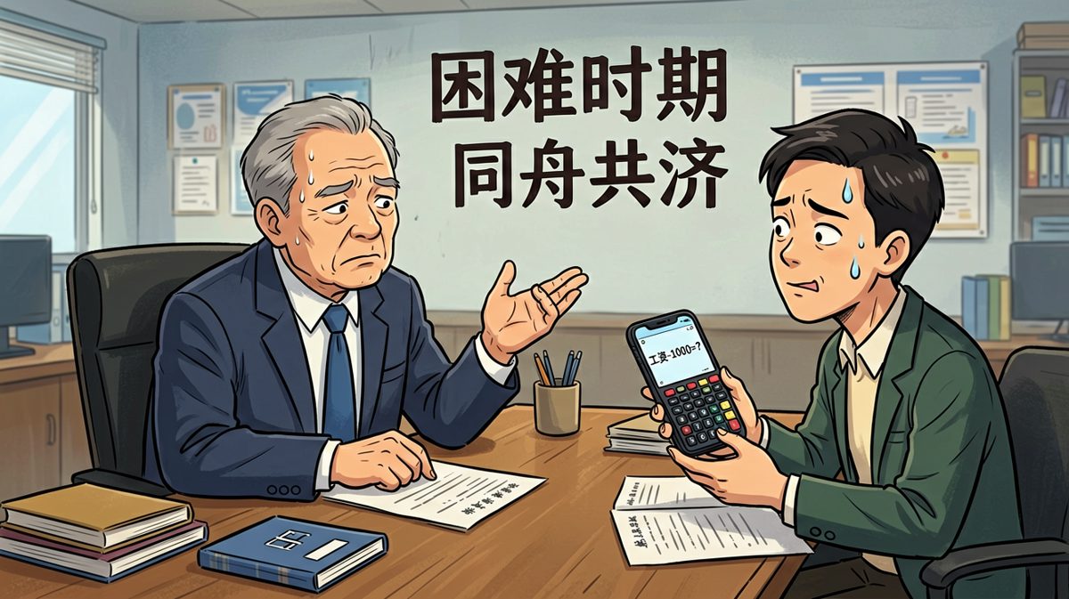 老板说要共克时艰，员工掏出计算器问工资要不要也共一下