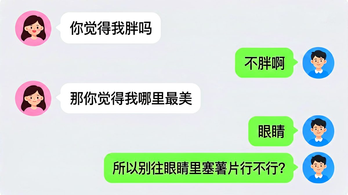 女生连环问，男生踩坑后被神反转。