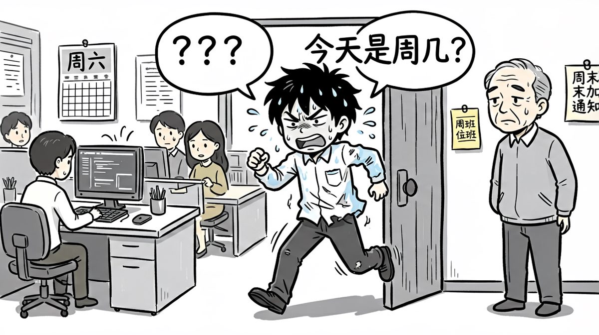 拼尽全力赶到公司——结果发现今天是周六。