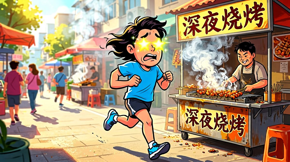 跑着跑着，被烧烤香味绊住了脚。