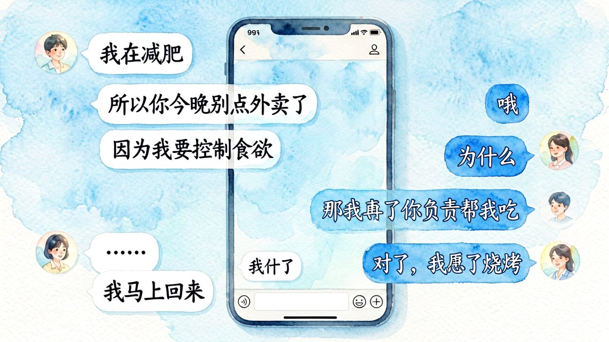 男生减肥宣言被女友的烧烤彻底瓦解。