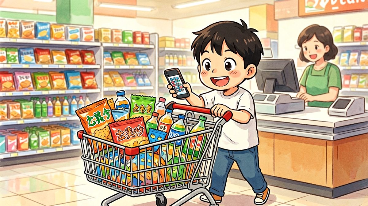 满载而归的小明自信满满准备付款
