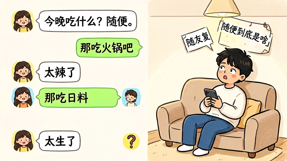 图二是「随便」二字的终极哲学难题，男友已死机