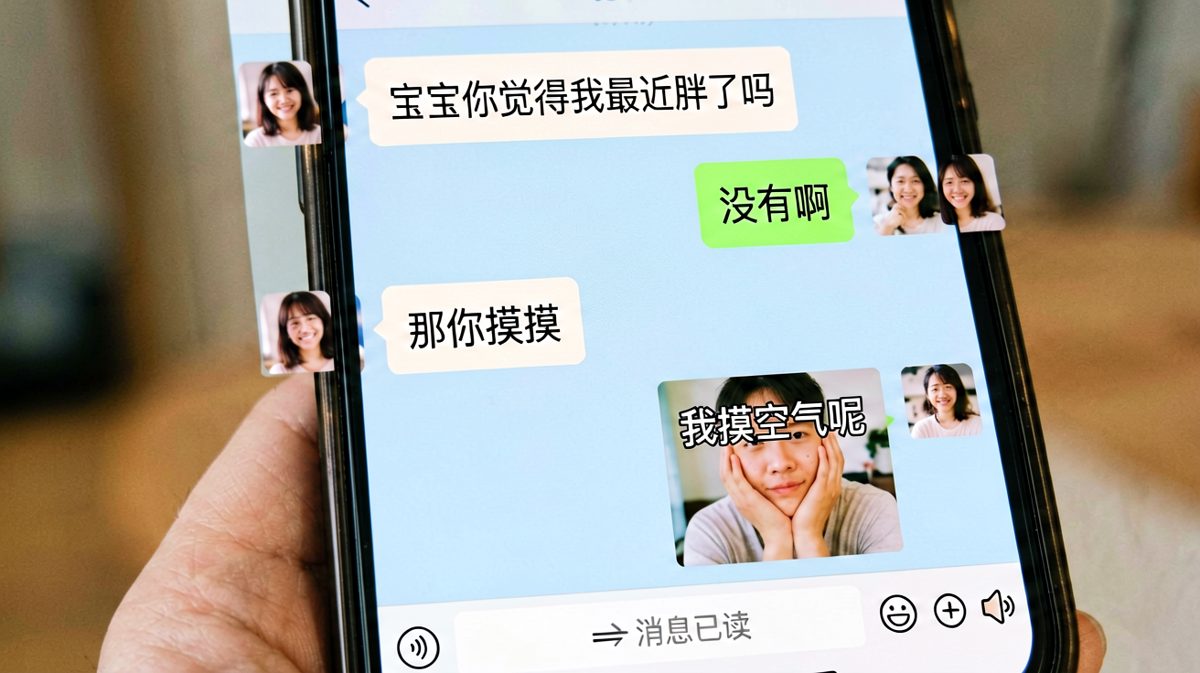 她问自己胖没胖，他选择用摸的