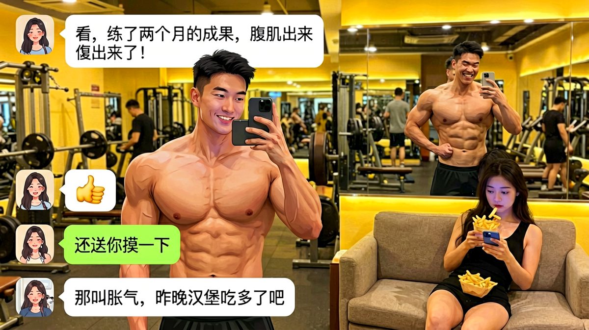 「腹肌」原来是胀气，男生努力两月被一句话摧毁。