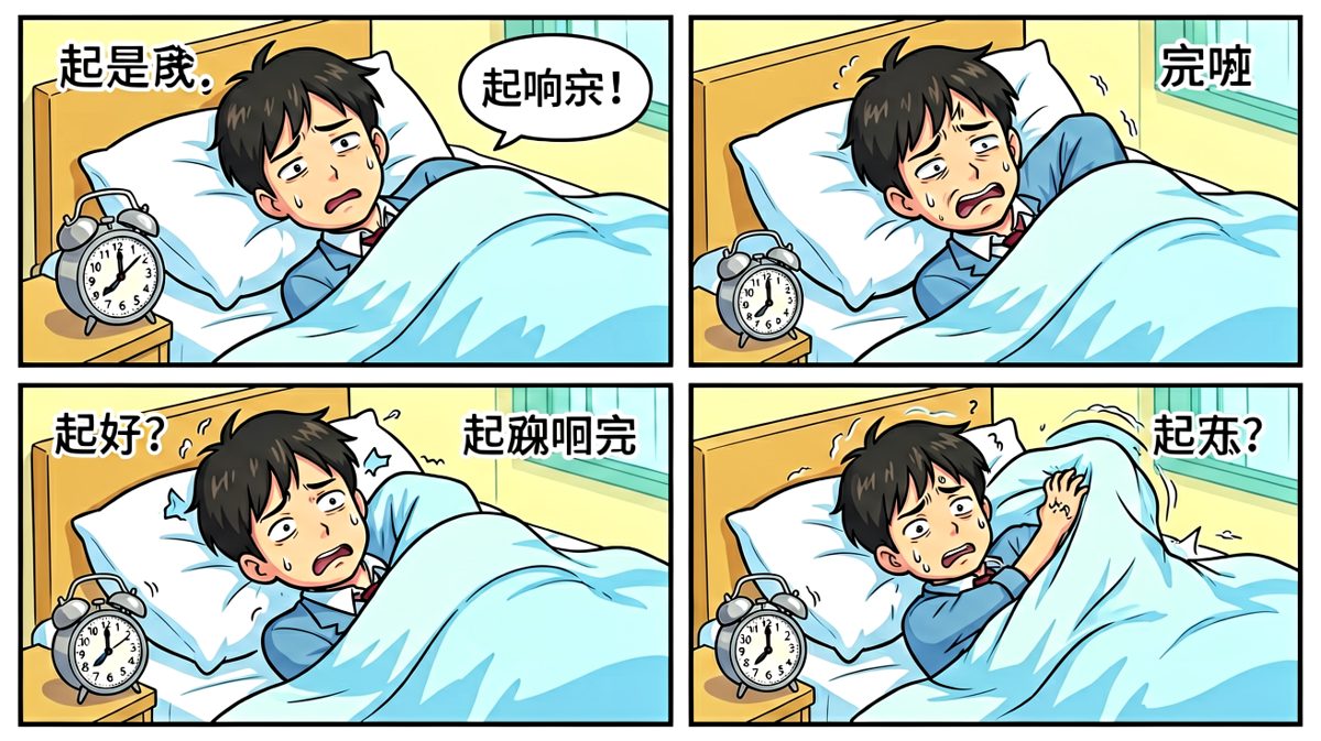 闹钟响了，但被子封印了主角的身体