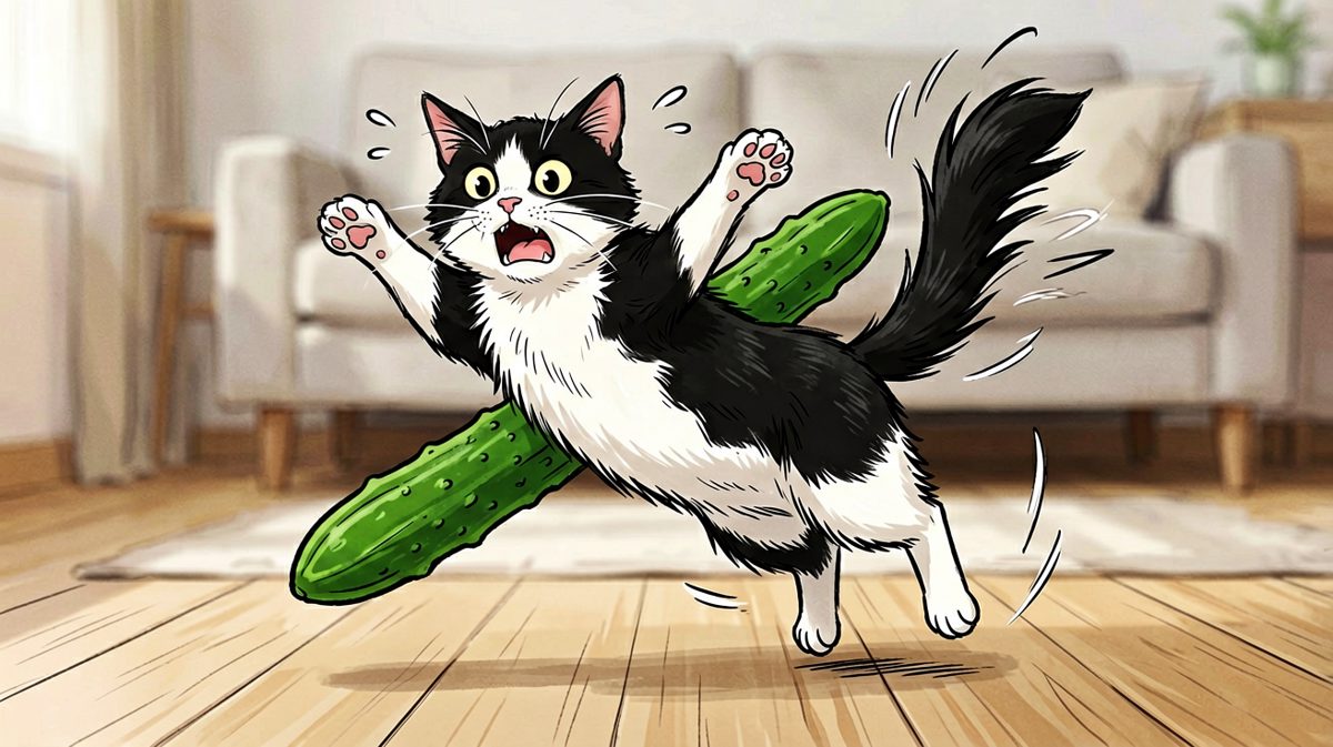 猫：谁在地板上种了根黄瓜？！要命啊！
