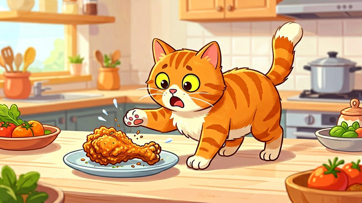 猫咪偷吃被抓现行，尴尬到怀疑喵生