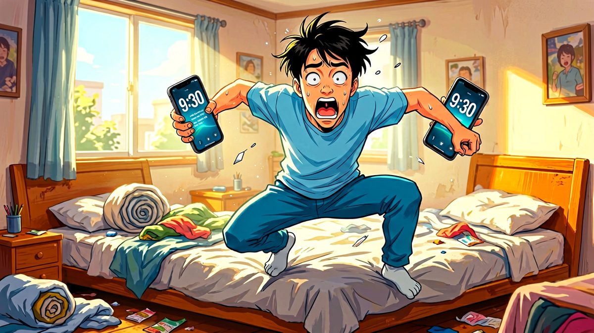 第二格：定睛一看——已经九点半了！！！