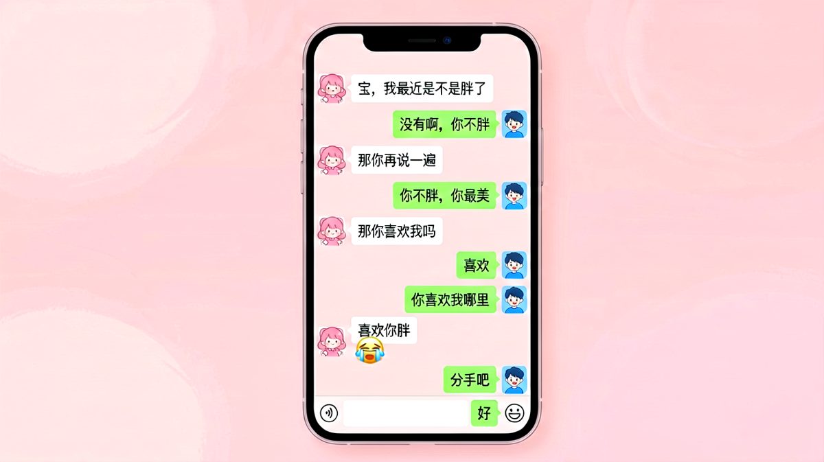 女生问是不是胖了，男生回答'喜欢你胖'，直接触发分手危机。