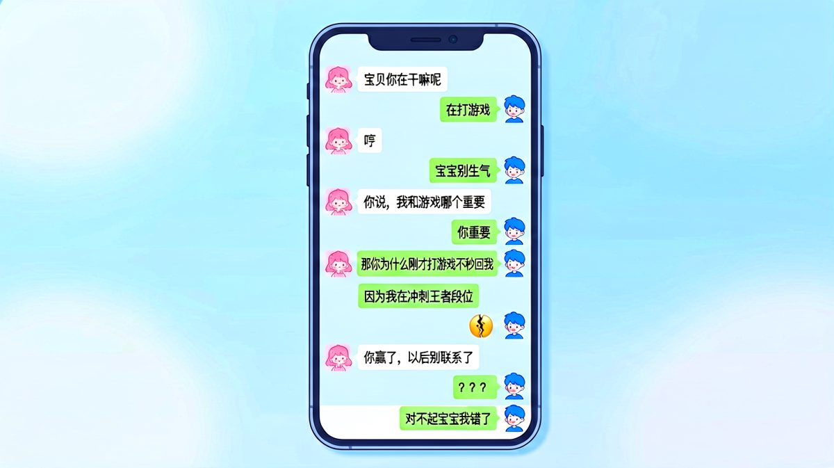 女生问和游戏谁重要，男生选了女生，却忘了自己刚刚在游戏里冲刺段位。