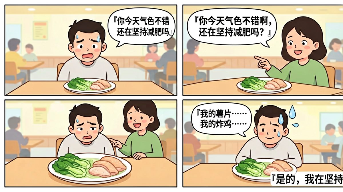 第二天对朋友嘴硬说自己在认真减