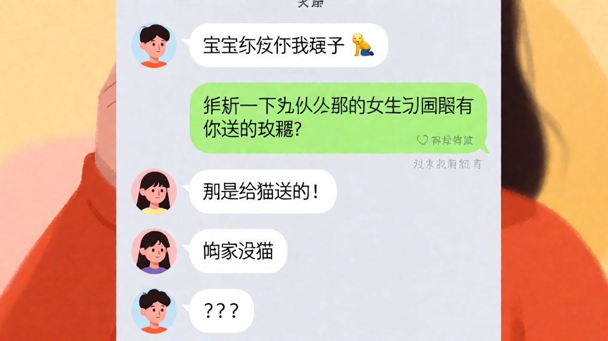 送花道歉秒变'出轨'悬疑剧，直男求生欲在'没猫'两个字前彻底碎成二维码。