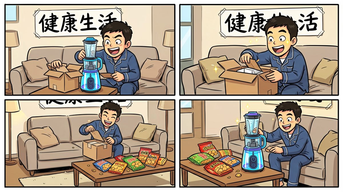男子收到智能榨汁机，满怀期待地拆箱