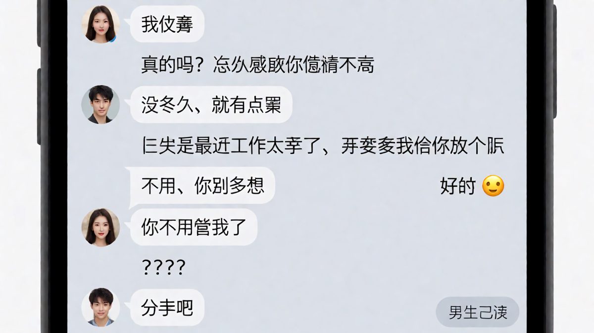 女生连发三条'没事'，男生越关心她越炸，最后竟提出分手