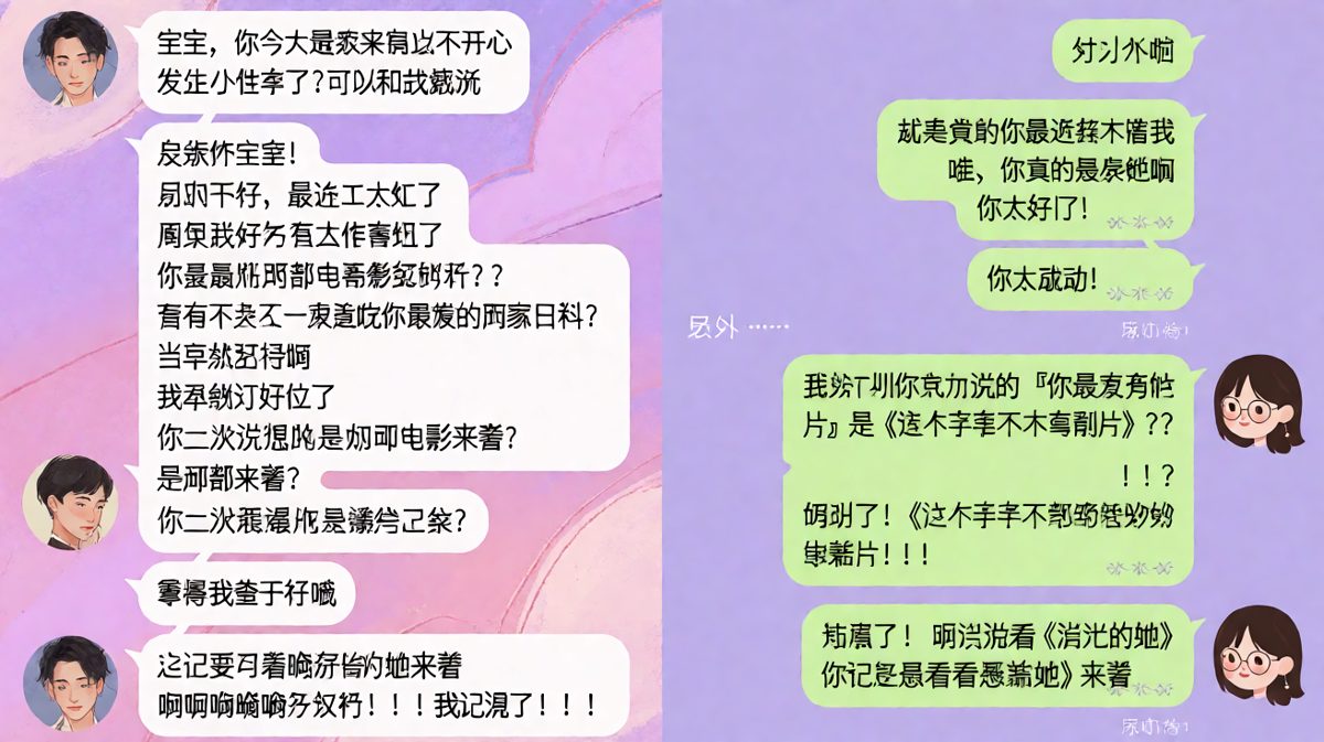 男生努力表现结果记混了女生喜欢的电影类型，当场翻车。