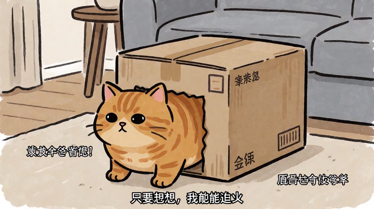 猫咪：这个箱子它只是有点小，不是进不去