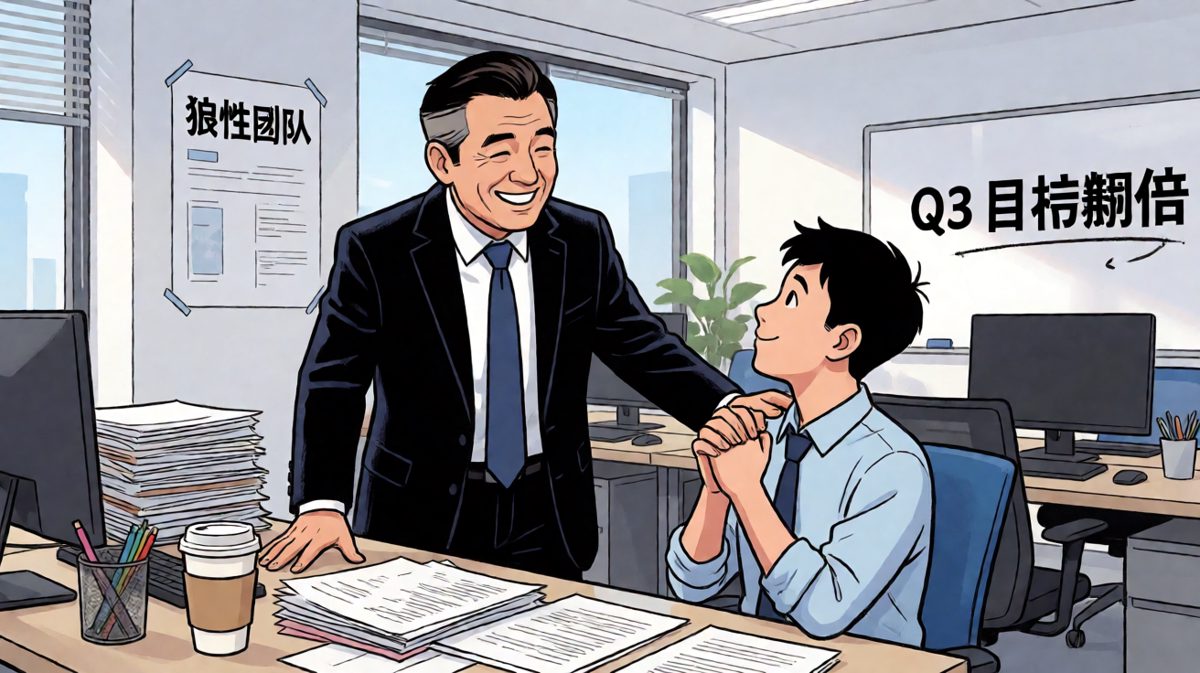 老板拍肩：'这次项目做成，少不了你的！'员工两眼放光，以为奖金到手。
