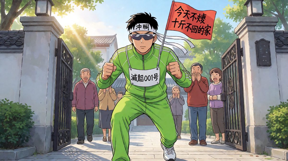 全副武装气势十足地站在小区门口，准备开启跑步之旅