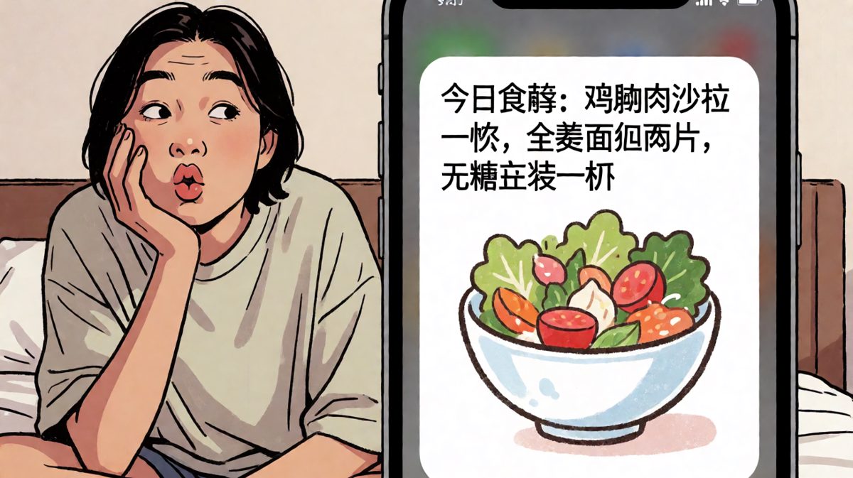APP说今天只让吃沙拉，主角已经开始饿了