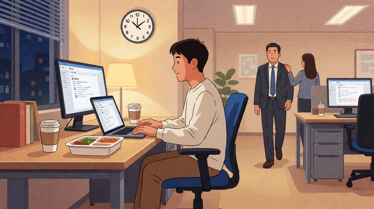 老板：这么晚还在加班，年轻人就是拼搏。员工：我在等您发加班费呢老板。
