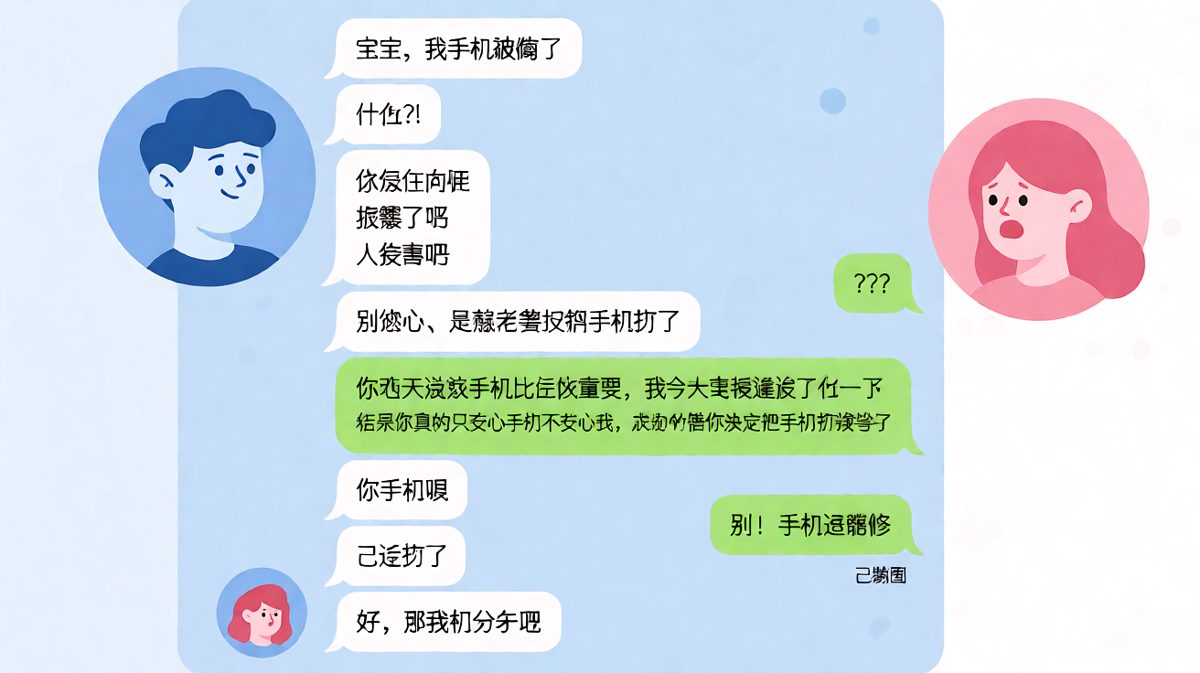 男友试探女友后弄丢手机，反被截图成为分手威胁。
