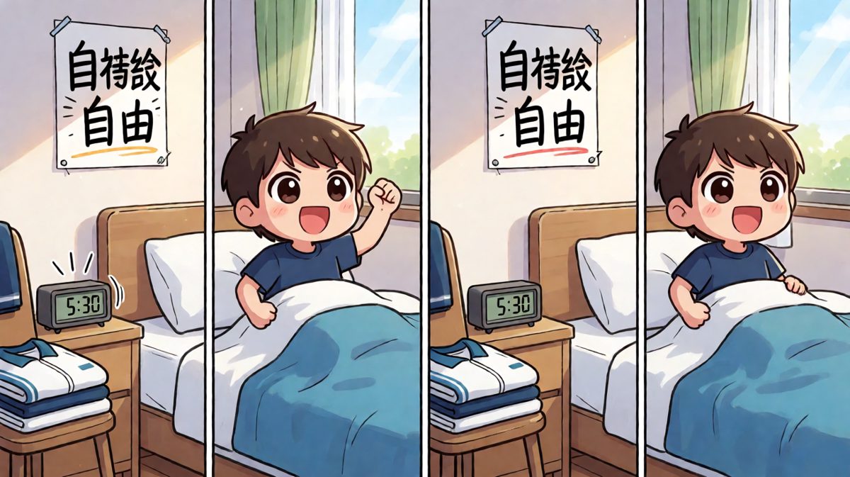 闹钟响起，主角雄心万丈决定今天开始自律人生！